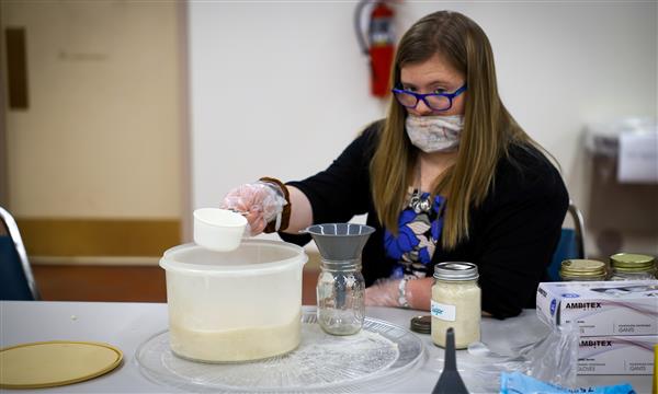 Girl measures sugar